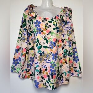 Eloquii Floral Shoulder Tie Detail Blouse Pink Multicolor Plus Size 16